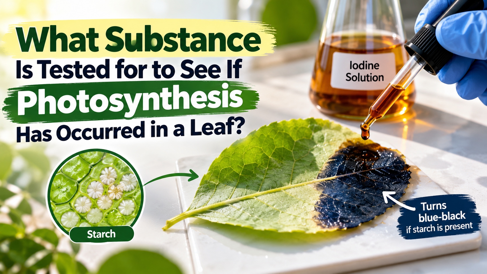 what substance is tested for to see if photosynthesis has occurred in a leaf