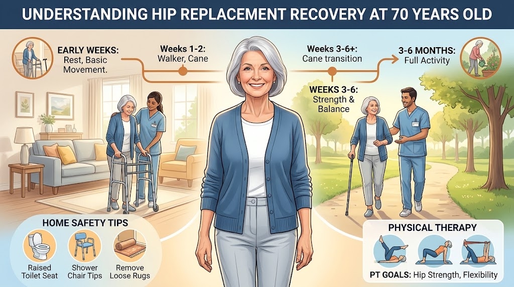 hip replacement recovery time 70 year old